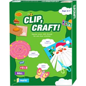 Toddler Scissor Skills Activity Book, Fun Arts and Crafts for Kids 4-6, Preschool Learning Toys Fine Motor Skill Cutting Art kit, 2 Safety Scissors, Birthday Gifts for Girls & Boys Ages 3, 4, 5, 6, 7 (green)