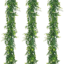 CQURE 3Pcs Faux Eucalyptus Garland, Artificial Eucalyptus Leaves Hanging Vines Table Greenery Garland for Wedding Backdrop Arch Wall Table Party Indoor Outdoor Decor