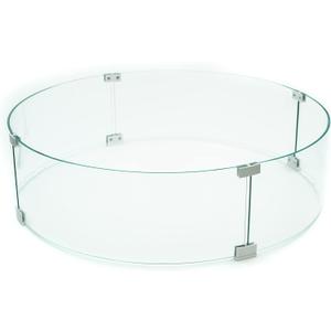 AMS Fireplace 36" Round Fire Pit Glass Wind Guard | Clear Tempered Glass Flame Protective Pane. Wind Resistant with Aluminum Corner Bracket