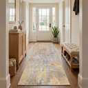 Beige Gold Rug Runners for Hallways Kitchen 2.6x8 Non Slip Washable Entryway Runner Rugs with Rubber Backing 8ft Long Carpet Runner for Laundry Bedroom, Low Pile Stain & Fade Resistant