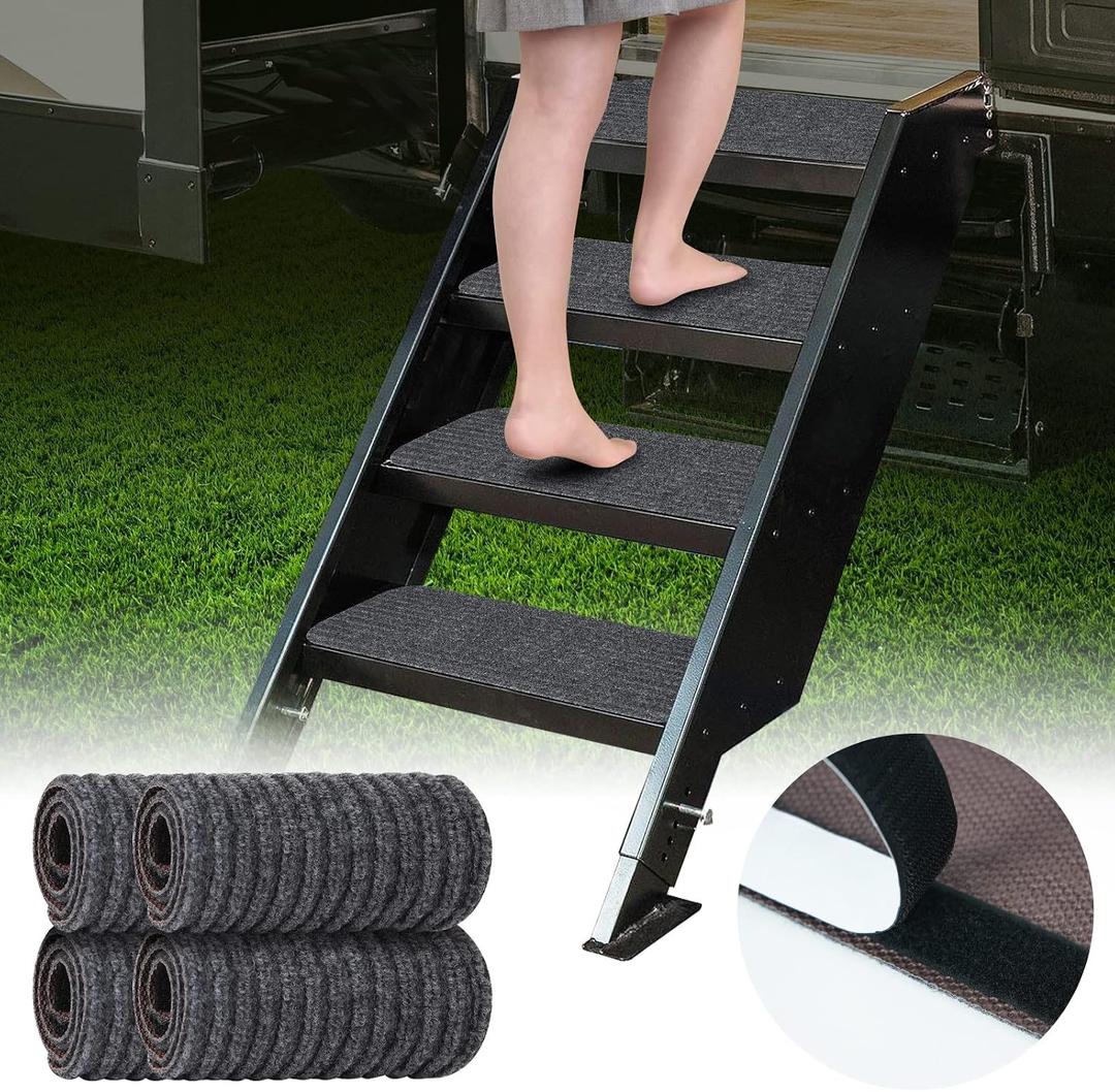 ESUDNT RV Step Covers 4 Pack RV Step Rug, RV Stair Covers Carpets for Mobile Home, Camper, 24 inch Wide (24*7.5, Black)
