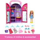Barbie Chelsea Doll & Closet Toy Playset with 15 Pieces Clothes & Accessories Included, Foldable Set for On-The-Go Play & Storage
