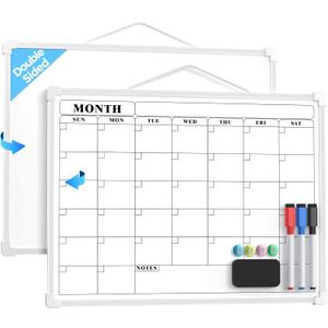 MaxGear Monthly Calendar Dry Erase Board for Wall, 16"x12" Small Hanging Double-Sided White Board, Portable Whiteboard for Planning, Drawing, Memo, to Do List, School, Home, Kitchen, Office