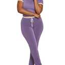 PINSV Women's 2 Piece Outfits Short Sleeve Tops and Long Pants Tracksuit Lounge Sets Lilac L (Purple, L)