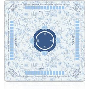 Blue Chinoiserie Floral Mahjong Mat 31.5 x 31.5 in, Vintage Pastel Blue and White Floral Anti Slip and Noise Reduction Game Table Cover for Mahjong Dominoes Card Board Tile Games