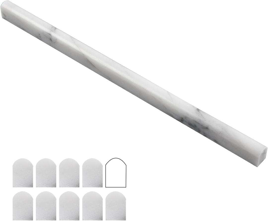 Lovdeco Carrara White 1/2" X 12" Marble Pencil Liner Tile, Edge Trim Molding for Shower and Backsplash, Bullnose Tile Trim Matte, 10 Pcs/Box