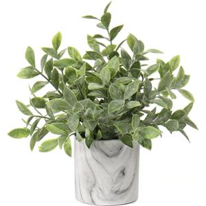 Hollyone Mini Artificial Potted Plants Fake Plants in Marble Pots, 1Pcs Plastic Eucalyptus Greenery Faux Plants for Home Office Desk Room Centerpiece Shelf Dcor