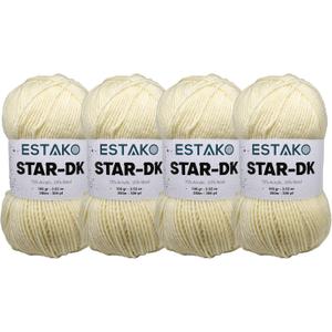 Estako Star-DK Yarn - (4 Skeins Pack) - 75% Acrylic 25% Wool - Soft Lightweight DK #3 - (4 x 3.52 Oz) / (4 x 306 Yrds) - Crochet & Knitting Yarn (30299 - Cream)