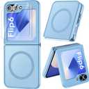 ORETECH Magnetic for Samsung Galaxy Z Flip 7 FE Case Galaxy Z Flip 6, with [2 x Screen Protector] Translucent Back Non-Slip Shockproof Bumper Case for Galaxy Z Flip 7FE/ 6 - Sierra Blue