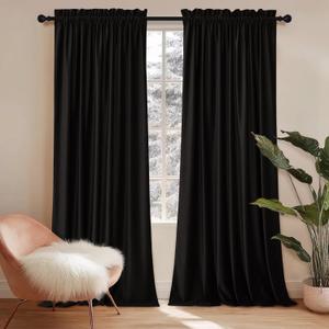 NICETOWN Halloween Black Velvet Blackout Curtains for Living Room, Solid Heavy Matt Rod Pocket Drapes/Window Treatments for Hall, Theater (2 Pieces, 96 inches Long) (52"W x 96"L (Pack of 2))