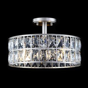 Crystal Drum Ceiling Light Brushed Nickel 14 Inch 3 Light Semi Flush Mount Farmhouse Fixture for Living Room Dining Room Bedroom Kitchen Island Hallway