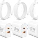 60W USB C Fast Charger for iPhone 17/Air/17 Pro/17 Pro Max/16/15 Pro Max, 3-Pack 60W Dual Port Type C Charger Block & 6FT USB-C Cable, PD 3.0 Super Fast Charging for iPad Pro 13/12.9/11, Air 7/6, Mini
