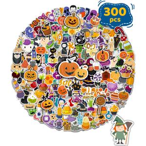 300 PCS Halloween Pumpkin Stickers, Vinyl Waterproof Stickers for Water Bottles Laptop Skateboard Computer, Halloween Party Favors Gifts Funny for Kids Teens Adults