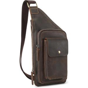 BAIGIO Genuine Leather Sling Bag for Men Fashion Casual Crossbody Bag Vintage Chest Bag for Men Hiking Travel Daypack BAIGIO Genuine Leather Sling Bag for Men Fashion Casual Crossbody Bag Vintage Chest Bag for Men Hiking Travel Daypack