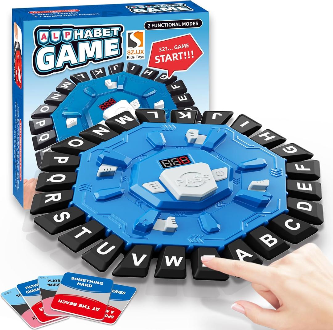 Word Game Family Board Games for Kids & Adults with 2 Modes,220 Topic Categories 24 Letters Pressing Games, Fun Fast-Paced Learning Game with English Pronunciation for Boys Girls Age 3+,35 Cards, Blue