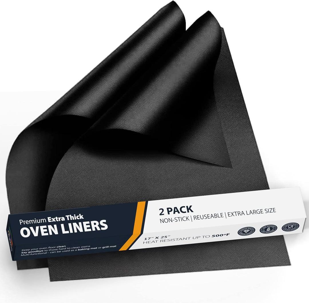 Oven Liners for Bottom of Oven - 2 Pack Large Heavy Duty Mats, 17x25 Non-Stick Reusable Liner for Electric, Gas, Toaster Ovens, Grills - BPA & PFOA Free Kitchen Accessory to Keep Oven Clean (Black) (2 Pack, Black)