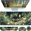 Mouse Pad Anime, Mouse Pad with Wrist Rest, 4-in-1 XXL Large Desk Mat Kawaii Mousepad with Gel Wrist Support Keyboard Wrists Rest Coaster, Ergonomic Gaming Cat Desk Pad, Funny Cute Office Accessories