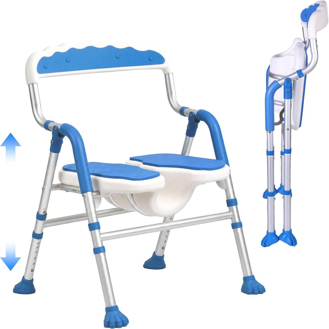 Foldable Shower Chair for Inside Showe Non-Slip Portable Shower Seat for Elderly and Disabledwith U-Shape Cutout 5-Level Height Adjustment for Seniors, Handicap, Pregnant, Blue