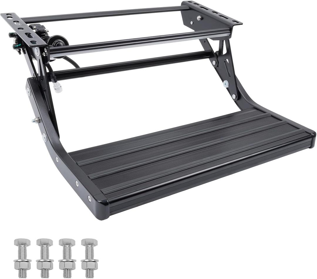 Electric Retractable RV Steps with LED Lighting, 400 LBS Load Capacity, Foldable Aluminum Alloy Camper Steps, Thickened Steel Plate Trailer Steps, Non-Slip Design, Ideal for RV, Trailer, Camper