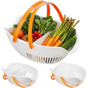 Nuogo 3 Pcs Garden Harvest Basket, Removable Partitions with Tool Caddy for Collecting, Carrying, and Cleaning Harvesting Basket Doubles Colander for Vegetables and Fruits Garden Accessories(White)