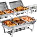 9Qt Chafing Dishes for Buffet 4Pack, 304 Stainless Steel Chafing Dish Buffet Set with Folding Frame, Food Warmers for Parties, Catering Supplies, Warming Trays for buffets Party, Multiple Food Pans