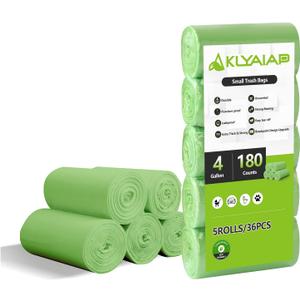 4 Gallon Biodegradable Bag, 180 Unscented Bathroom & Kitchen Garbage Bags - Tear & Leak Resistant, Green