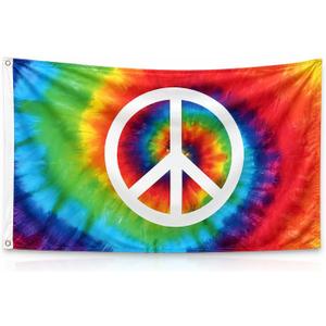 3x5 Feet Salomao Peace Tie-Dye Flag - Garden Decor Porch Lightweight Flag - Rainbow Hippie Flags For Outdoors Decorative - World Peace Sign Symbol Banner - Decorations Home Wall Flags