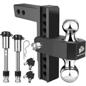 METOWARE Adjustable Drop Hitch - Aluminum Tow Hitch Fits 2-Inch Receiver - Heavy Duty Trailer Hitch with 8-Inch Drop/Rise for Truck (12,500 LBS GTW), Double Anti-Theft Stainless Steel Pin Locks(Black)
