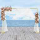 NANANARDOSO Balloon Arch Stand Kit, 10x7 FT Backdrop Stand with Metal Square Frame, Adjustable Photo Background Stand for Party Wedding Decor, Studio Photography, Gold.