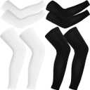 2 Pair Compression Leg Sleeves and Arm Sleeve,UV Protection & Full Leg Coverage,Anti-Slip Silicone Grip,White & Black (M)