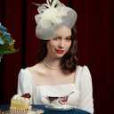 Cizoe Tea Party Fascinator Hats for Womens 50s Headwear with Veil Flower Cocktail Wedding Church Derby Hat (White)