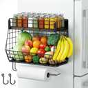 Magnetic Spice Rack for Refrigerator with Paper Towel Holder, Fruit Basket with 2 Hooks for Kitchen Storage and Organizer, FullEnclosed Magnetic Shelf 33 lbs for Laundry, Pantry, Coffee Bar and RV