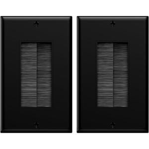 VCE Brush Wall Plate Cable Pass Through, Single Gang Decorator Wall Cover for Low Voltage Cables, In-Wall Cable Management for Wall Mount TV (Black), 2-Pack
