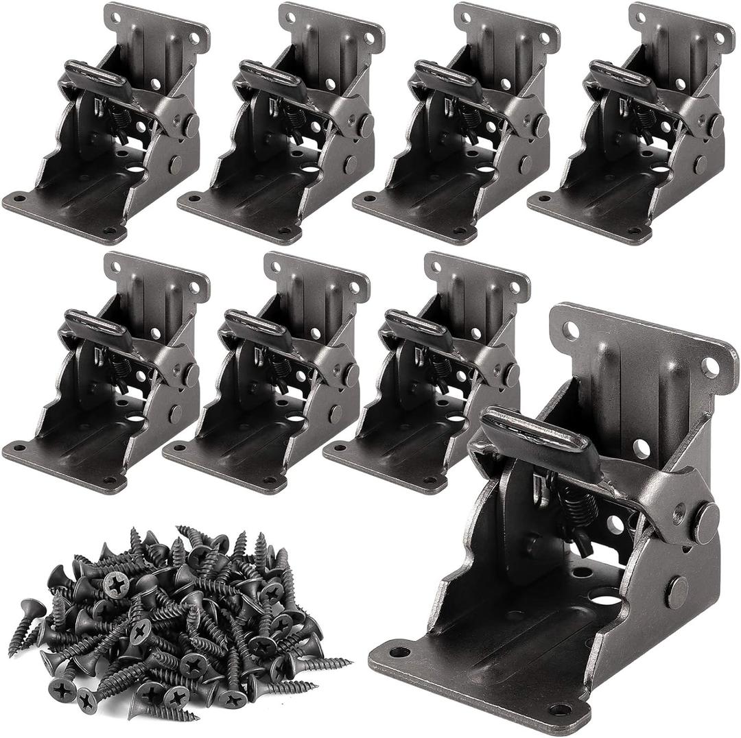 HOZEON 8 Pack 2.68 x 2.48 x 2-1/8 inches Foldable Support Bracket, Heavy Duty Folding Brackets with 88 PCS Screws, Dark Bronze Lock Extension Support for Folding Table Legs, Bed Legs, Desk Legs