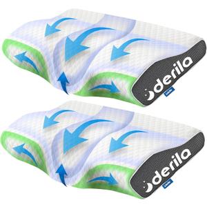Derila Cervical Queen Size Pillow for Sleeping - Ergonomic Neck Support Pillow for Neck & Shoulder Pain Relief - Side, Back, Stomach Sleepers - Contour Best Bed Anti-Snoring Pillows for Sleeping