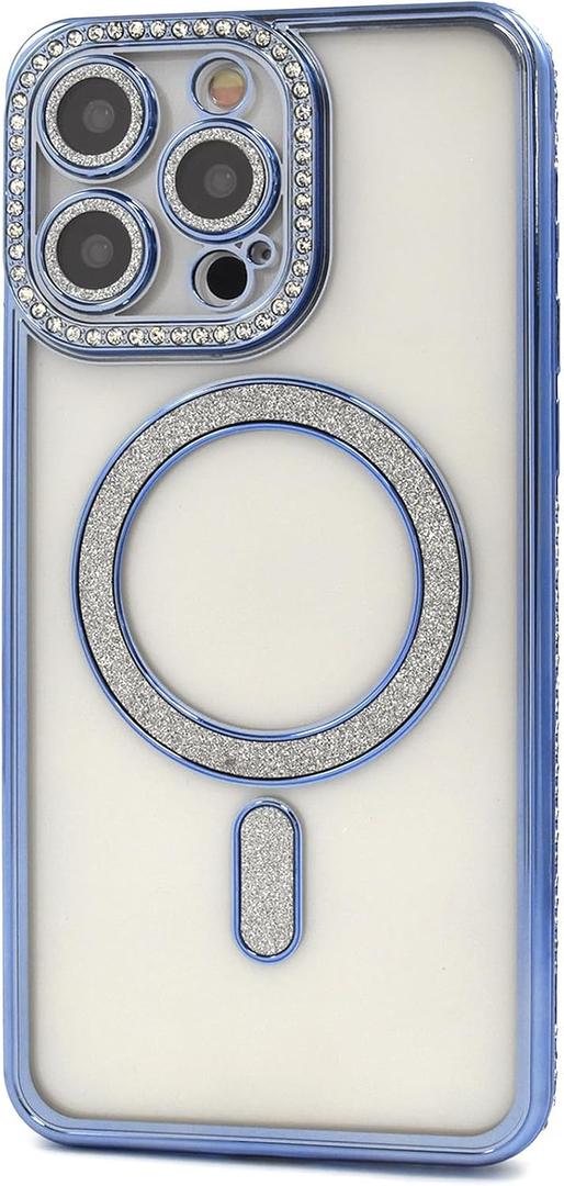 MagSafe Compatible Case Metallic Color Rhinestone Glitter Case for iPhone 16ProMax Glitter, Blue