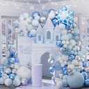 Winter Snowflake Balloon Garland Arch Kit, 155pcs Blue Silver White Balloons with Snow Star Foil Balloons for Christmas Winter Onederland Party Supplies Baby Shower Decoration (Blue)