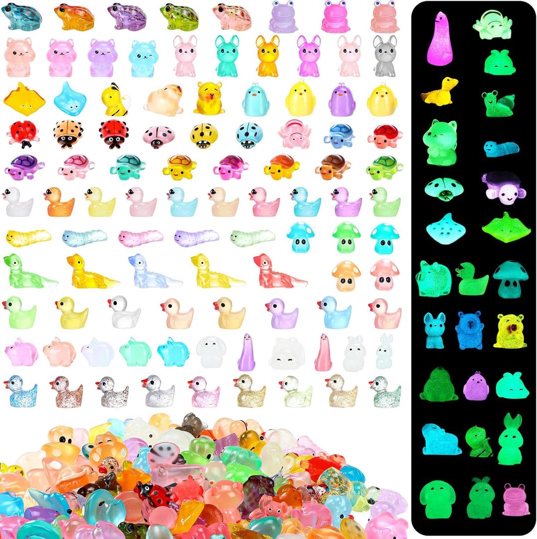 Outus 154 Pcs Luminous Mini Resin Animals Glow in The Dark Ducks Tiny Resin Animal Figurines Glow in The Dark Mini Figurines for Micro Garden Landscape Cake Potted Plants Decor Supplies (Vibrant)