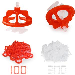 Storystore Tile Leveling System Clips, 300 Pcs Tile Spacers and 100 Pcs Red Cap Tile Leveling Clips for Wall/Floor Ceramic Tile and Stone Installation, Effortless DIY Install, Precision Gap Control