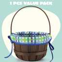 JOYIN Easter Woven Basket with Lining, Brown Wooden Easter Egg Hunt Basket with Handle for Picnic,Goodie Storage, Gift Packing, Party Favors Supplies Decorations, Filling with Candy(12.4" x 9.1")