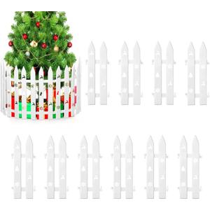 Elcoho 10 Pieces 16" Tall Christmas Tree Fences Thick White Plastic Picket Fence Border for Dogs Christmas Tree Barrier Fence Decoration for Home Garden Wedding Party