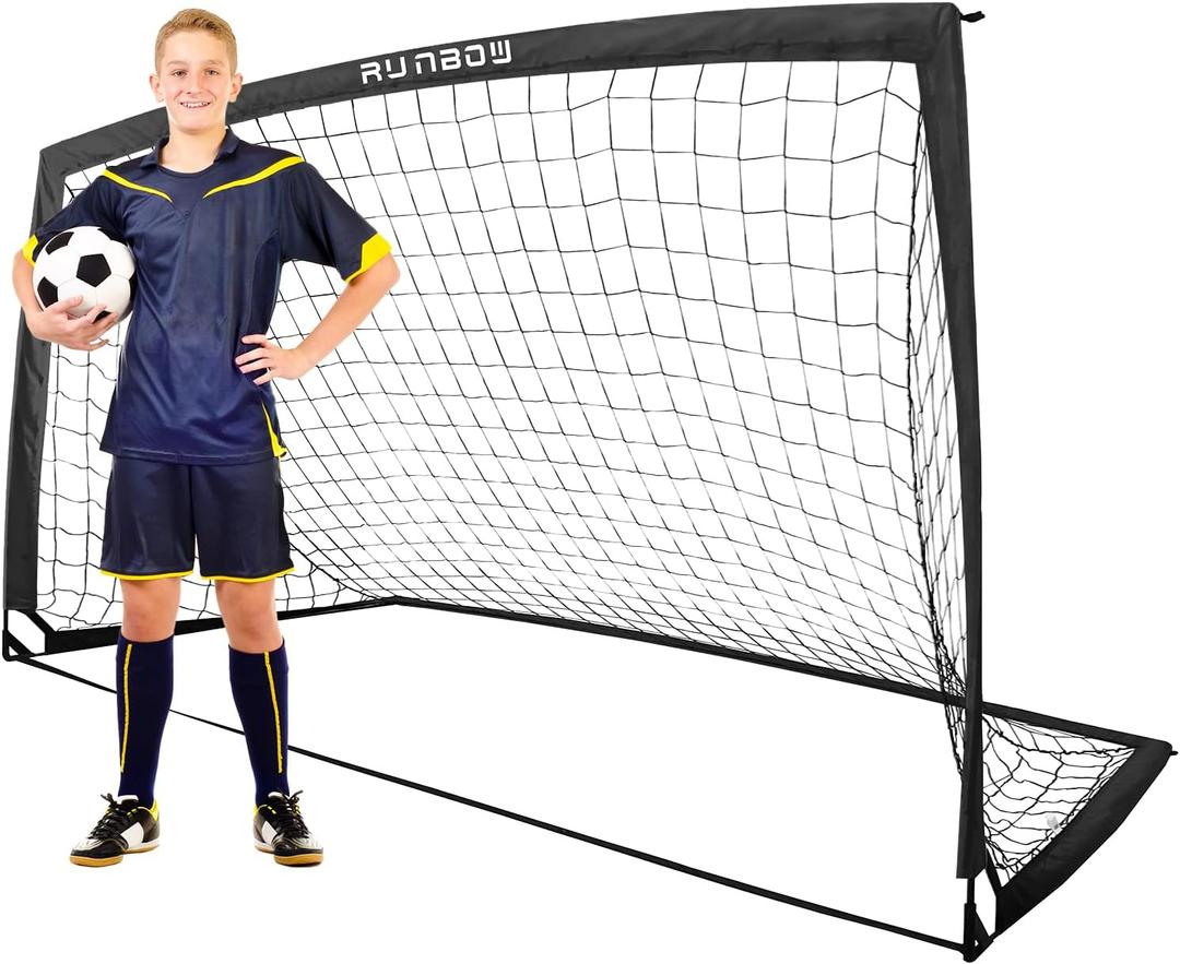 RUNBOW 9x5 FT Kids Soccer Goal with Carry Bag, Portable Folding Soccer Net for Backyard Training, Indoor/Outdoor Use for Youth and Adults (Black)