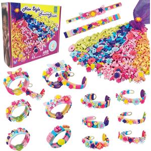 BOLVISEP Friendship Bracelet Making Kit for Girls, 6-12 Year Old Girl Birthday Gifts, Arts and Crafts Kits for Kids, Kid Rubber Band Bracelet Making Kit with Charm (Butterfly&Flower) (488PCS)