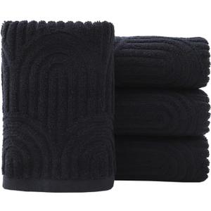 Pidada Hand Towels Set of 4 Striped Pattern 100% Cotton Absorbent Soft Decorative Towel for Bathroom (Black)