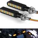 2PCS Flowing LED Motorcycle Turn Signal Daytime Running Lights, Aluminum Alloy 12V Super Bright Motorbike Front Rear Blinkers Fit for Harley Honda KTM Kawasaki Suzuki Yamaha - White & Amber