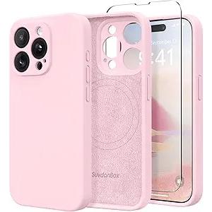 Magnetic for iPhone 14 Pro Max Case, Compatible with MagSafe, [Full Camera Protection][Screen Protector] Silicone Shockproof Protective Phone Case for iPhone 14 Pro Max 6.7", Pink