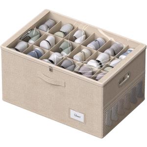 FHSQX Shoe Organizer for Closet,Fits 12 Pair,Shoe Storage Bins with Clear Cover & Adjustable Dividers for Shoes,Shoe Box Storage for Handbags,Blankets,Linen,Clothing (Beige, (24.4 * 16.5 * 12.9) x1)