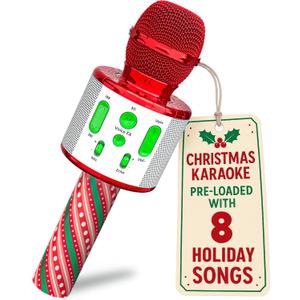 Move2Play, Christmas Karaoke Microphone | Includes Pre-Loaded Songs & Bluetooth | Kids Toy for All Ages 2, 3, 4, 5, 6+ Year Old Girls, Boys & Toddlers | Stocking Stuffer