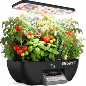 Hydroponics Growing System Kit, 17 Pods Indoor Herb Garden with 2 Fans Circulation, Grow Light, Smart Water Cycle, Auto Timer, 10L Water Tank, Perfect Indoor Gardening System Gifts(Black/Grey) (Black-gray Screen)
