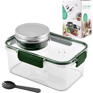 1000ML Upgrade Salad Container with Dressing Cup&Fork, Leakproof Airtight Salad Pod, Dishwasher Safe, 8.275.54.33in Compact Meal Prep Container for Office Picnic Work Travel